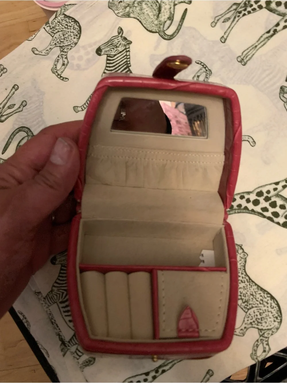 Pink Croc-Embossed Jewelry Travel Case - Unbranded
